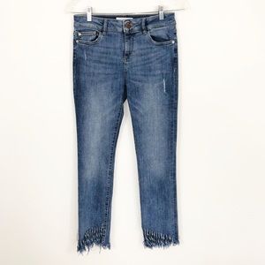DL1961 Mara Instasculpt Straight Ankle Jeans Destroyed Raw Fringe Hem